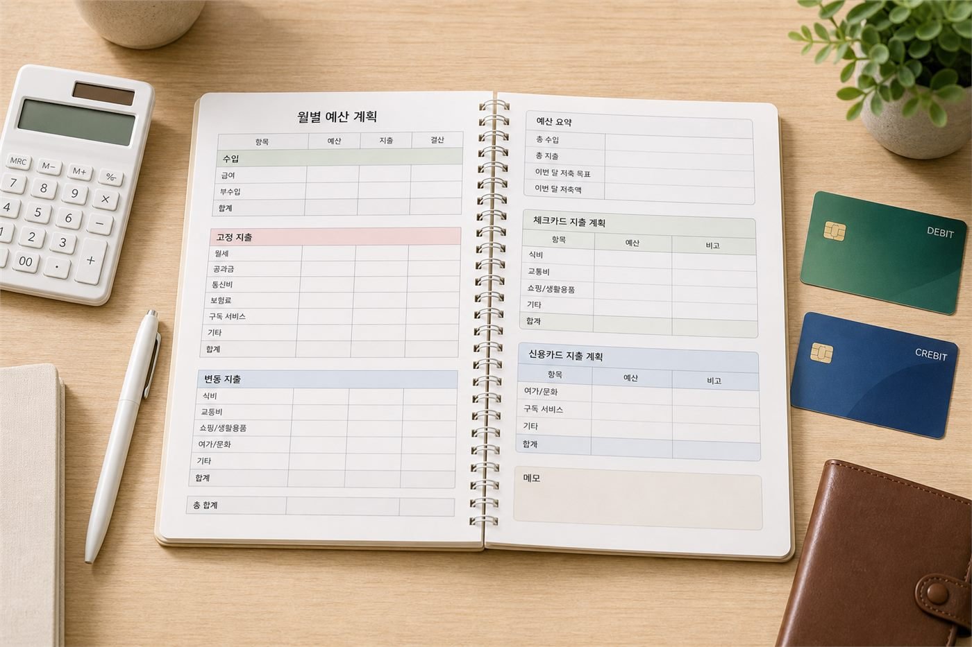 월별 생활비 예산을 카드별로 관리하는 이미지