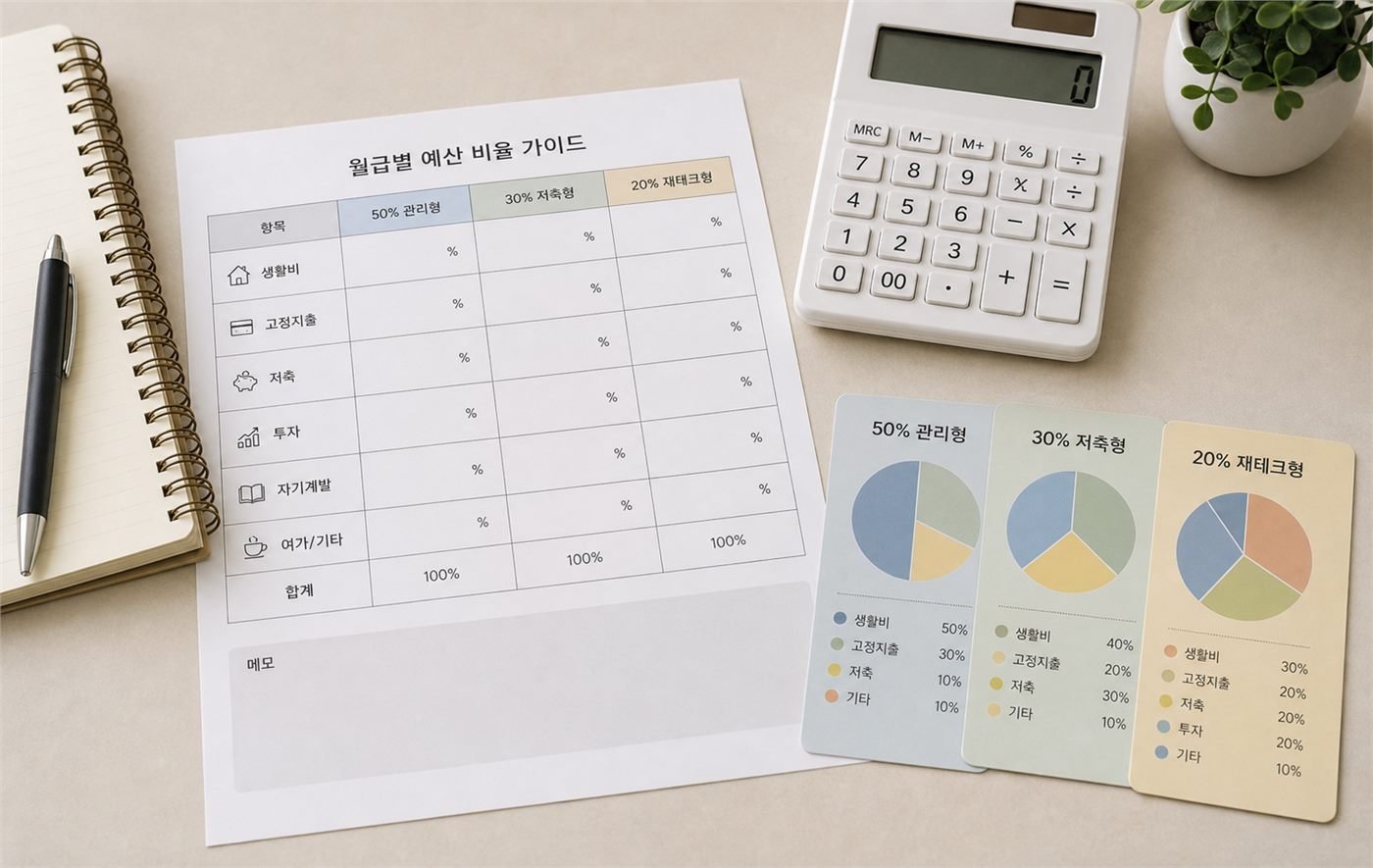 월급별 예산 비율 표와 계산기 이미지