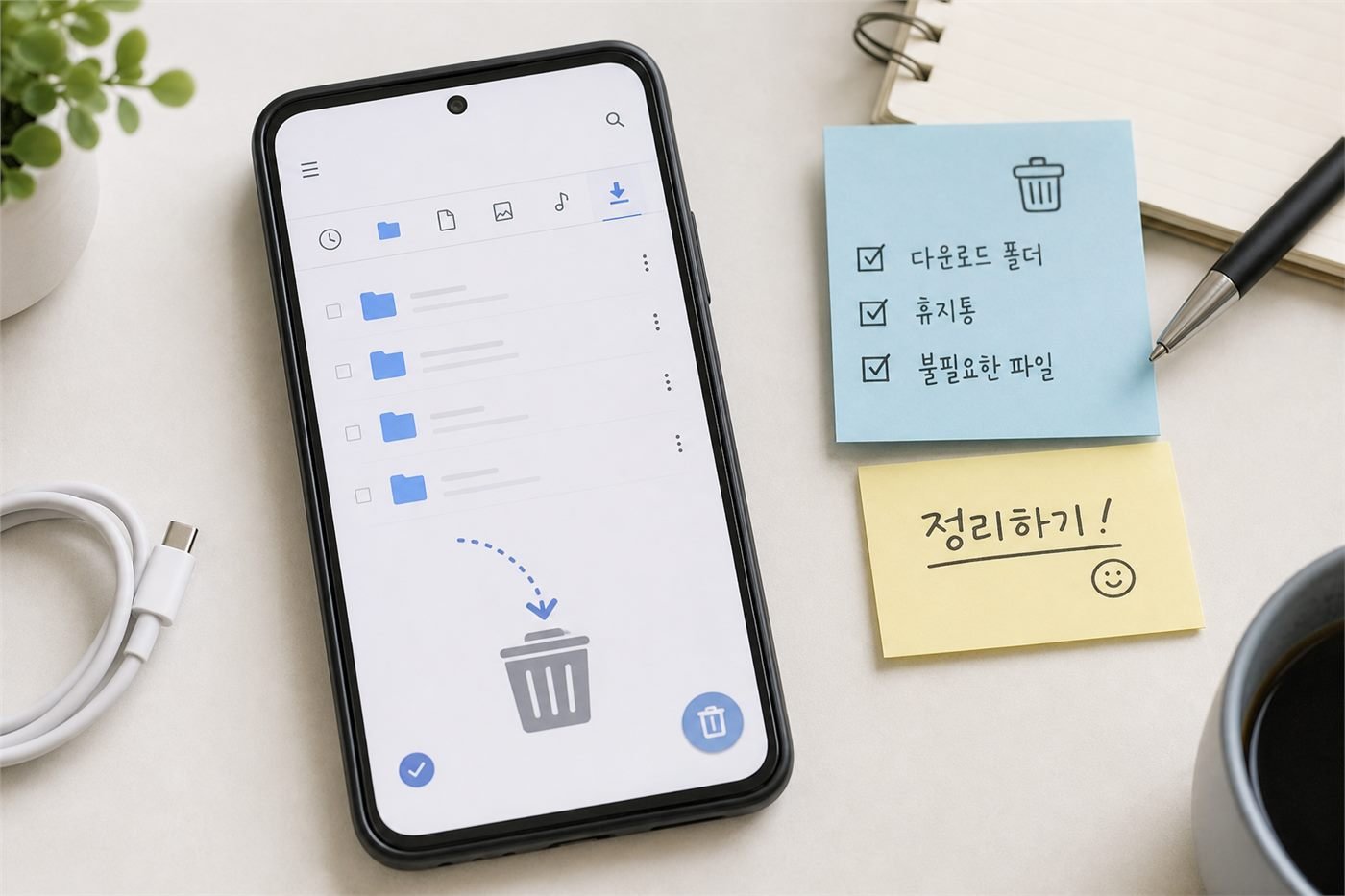 다운로드 폴더와 휴지통을 정리하는 이미지