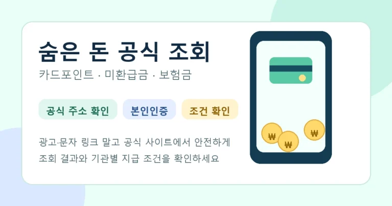 카드 포인트와 미환급금, 숨은보험금을 공식 사이트에서 조회하는 방법을 표현한 대표 이미지