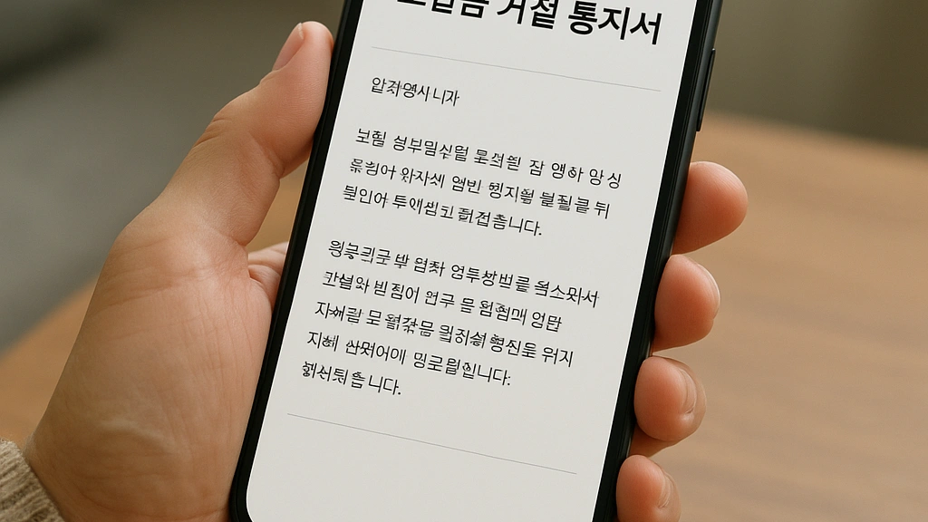 보험금 거절 통지서를 확인하는 손