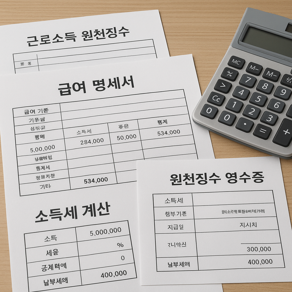 급여 명세서와 소득세 계산 이미지