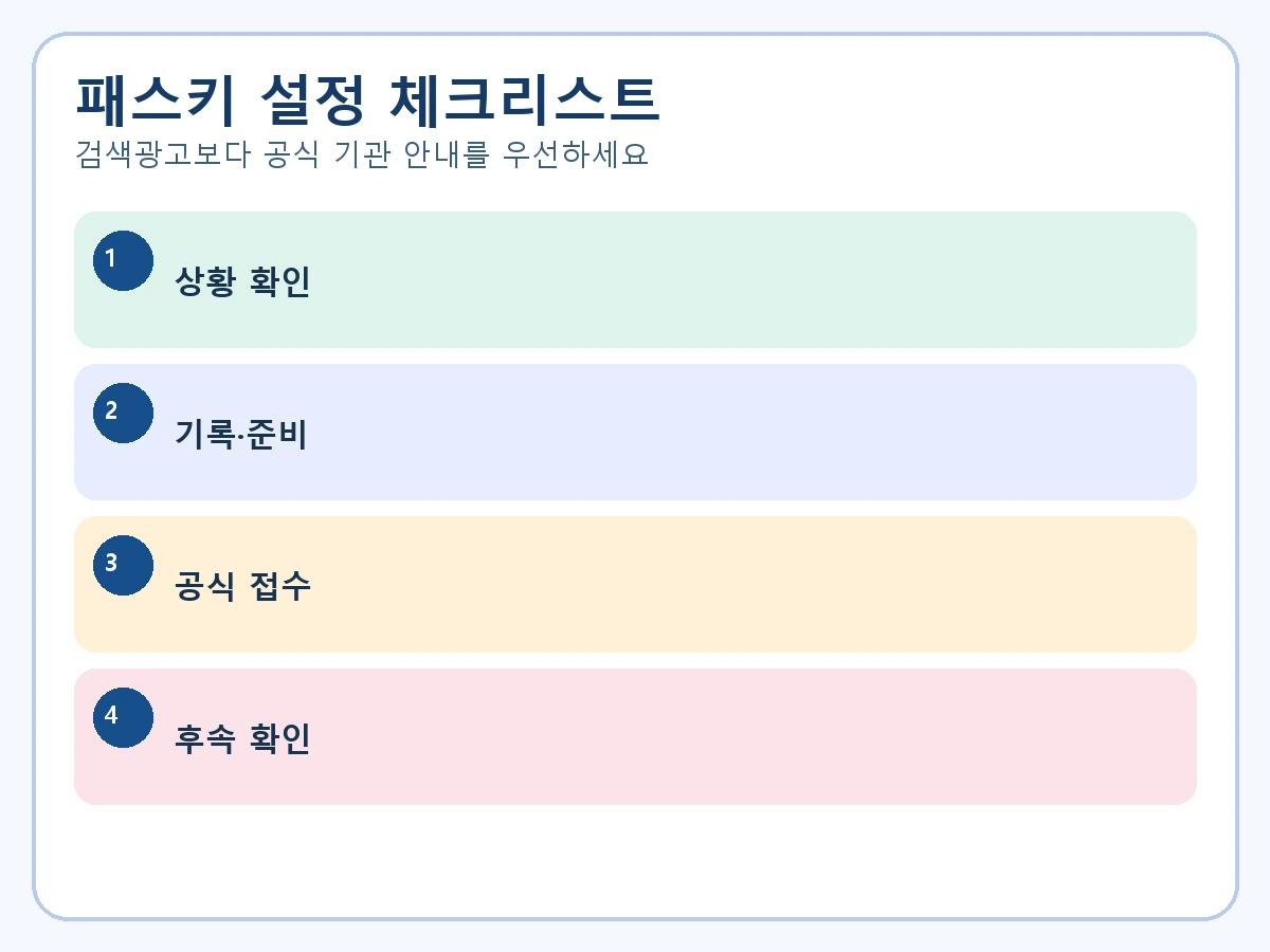 패스키 설정 실행 순서를 네 단계로 정리한 한글 체크리스트